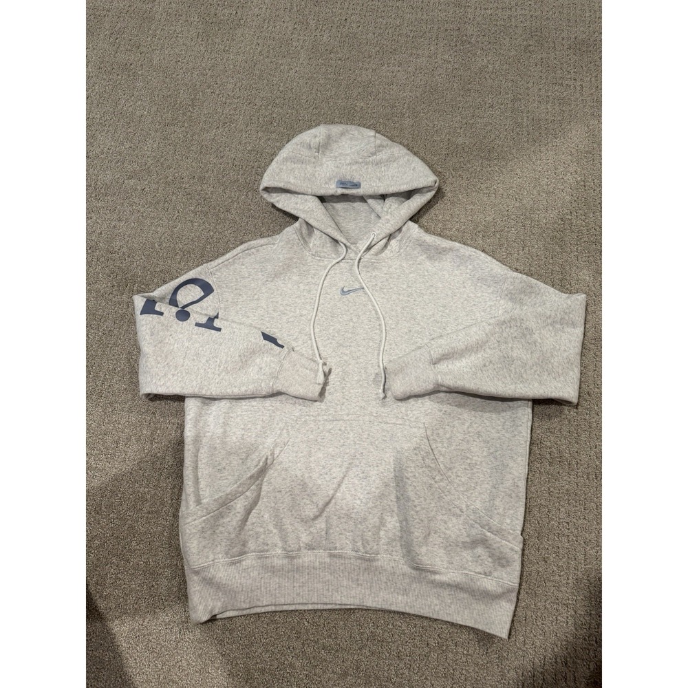 Nike Hoodie Womens Small Grey Pullover Fleece Swoosh Center Check Sweatshirt